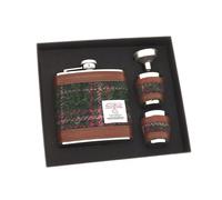 Glen Appin Harris Tweed Hip Flask & Cups Gift Set (Col 107 Green Plum Check)