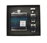 Glen Appin Harris Tweed Hip Flask & Cups Gift Set (Col 119 Blue Turquoise)