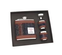 Glen Appin Harris Tweed Hip Flask & Cups Gift Set - Grey with Rust Check