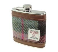 Glen Appin Harris Tweed Hip Flask Gift Boxed (Colour 137 Green/Pink Check)