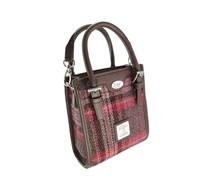 Glen Appin Harris Tweed 'Keltie' Tall Mini Tote Handbag With Removable Shoulder Strap (144 Burgundy & Pink Tartan)