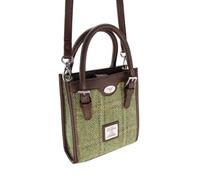 Glen Appin Harris Tweed 'Keltie' Tall Mini Tote Handbag With Removable Shoulder Strap (Col 153 Green Herringbone with Overcheck)
