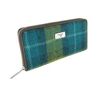 Glen Appin Harris Tweed Large Zip Purse LB2100 Staffa Colour 114 Sea Blue and Green Check