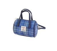 GLEN APPIN Harris Tweed 'Lossie' Tiny Bowling Tote Bag Removable Shoulder Strap (129 Blue Check)
