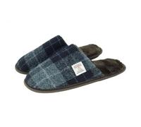 Glen Appin Harris Tweed Slippers in Grey and Black Tartan Gift for Men, Grey Black, 9 UK
