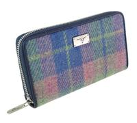 Glen Appin Harris Tweed Staffa Long Zip Purse in Soft Blue and Pink Tartan LB2100-COL135