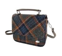 Glen Appin Harris Tweed Thurso Crossbody Shoulder Handbag With Top Handle. Col 127 Grey Rust Check