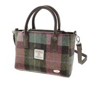 Glen Appin Harris Tweed Tote Handbag - LB1228 Brora With Detachable Shoulder Stap (Col 137 Green & Pink Tartan)