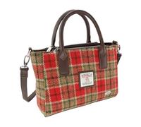 Glen Appin Harris Tweed Tote Handbag - LB1228 Brora With Detachable Shoulder Stap (Col 141 Red-Green)