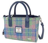 Glen Appin Harris Tweed Tote Handbag - LB1228 Brora With Detachable Shoulder Stap (Col135 Blue and Pink)