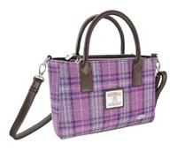 Glen Appin Harris Tweed Tote Handbag - LB1228 Brora With Detachable Shoulder Stap (Colour 146 Purple & Mint)