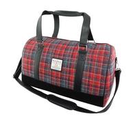 Glen Appin Harris Tweed Weekender Travel Bag - Wool Tartan Bag with Zip Closure Adjustable Shoulder Strap, Red & Grey Tartan, 12.99" x 20.47" x 11.81", Classic