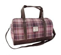 Glen Appin Harris Tweed Weekender Travel Bag - Wool Tartan Bag with Zip Closure Adjustable Shoulder Strap, Pink/Burgundy Check, 12.99" x 20.47" x 11.81", Classic