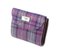 Glen Appin of Scotland Harris Tweed 'Jura' Short Wallet in Purple & Mint Check l LB2002-COL146
