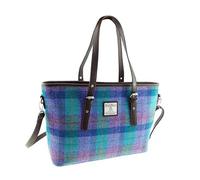 Glen Appin Of Scotland Harris Tweed Purple Turquoise Tartan Check Ladies Tote Grab Handbag Purse