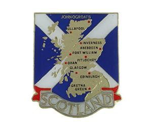 Glen Appin Scotland Scottish Map Metal Pin Badge Featuring Aberdeen Edinburgh Glasgow Inverness