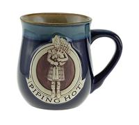 Glen Appin Stoneware Piping Hot Mug Featuring A Scottish Piper - Available in 2 Colours, Blue