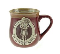 Glen Appin Stoneware Piping Hot Mug Featuring A Scottish Piper, Red