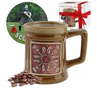 Glen Appin Thistles Scotland Flower Design Embossed 500ml Stoneware Piping hot Mug: Wide Coffee Tea Hot Chocolate Cups | Christmas New Year Gift Box | Scottish Heritage Craftsmanship (Brown)