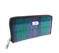 Glen Appin Women's Harris Tweed Long Zip Purse LB2100 Staffa Colour 79 Turquoise Check
