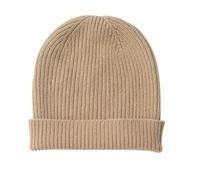 Glen Isla 100% Cashmere Ribbed Beanie Hat Camel Beige - Made in Scotland