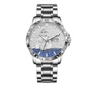 GLENAW Automatic Watch for Men - self-Wind Mechanical Watch - Dial with Golden Sailboat and Day Date Calendar, 30m Water-Resistant Stainless Steel Strap, 8668-Silver