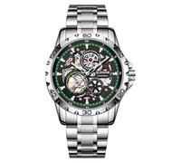 GLENAW Automatic Watches for Men - Mechanical Self-Winding,Skeleton Dial, 30 ATM Waterproof, with Stainless Steel Band,Wrist Watch - Men's Stylish Gift, 8999-Silver Green