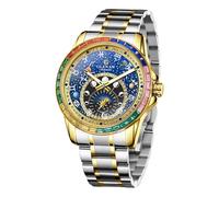 GLENAW Automatic Watches for Men- Men's Mechanical Self-Winding Watch, Mechanical Wristwatch with Astronomical Blue Dial, Planets & Constellation Design, See-through Exhibition Case Back Stainless