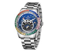 GLENAW Automatic Watches for Men- Men's Mechanical Self-Winding Watch, Mechanical Wristwatch with Astronomical Blue Dial, Planets & Constellation Design, See-through Exhibition Case Back Stainless