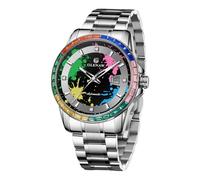 GLENAW Automatic watches for Men- Men's Mechanical Watch, 43mm Large Face Rainbow Diamond Bezel Ink Splatter Dial, Stainless Steel Butterfly Buckle Watch with Date Display, Business Casual Self