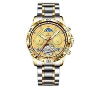 GLENAW Men's Skeleton Mechanical Watches for Men, Luxury Mens Automatic Watches Blue Dial Luminous Waterproof Stainless Steel Wrist Watch for Men, Yellow, Classic