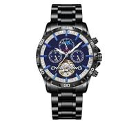 GLENAW Mens Watches Automatic Mechanical Skeleton Tourbillon Luxury Self Winding Dress Wrist Watches Moon Phase Waterproof Luminous, 8955-Black Blue, Modern