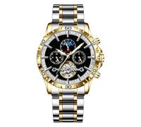 GLENAW Mens Watches Automatic Mechanical Skeleton Tourbillon Luxury Self Winding Dress Wrist Watches Moon Phase Waterproof Luminous, 8955-Gold Black, Modern