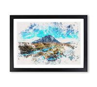 Glencoe in Scotland Watercolour Framed Print | A2 Black Framed Wall Art | Ready to Hang | Modern Historical Picture | Living Room Bedroom Lounge Office