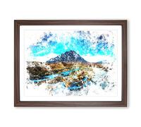 Glencoe In Scotland Watercolour Modern Framed Wall Art Print, Ready to Hang Picture for Living Room Bedroom Home Office Décor, Walnut A3 (46 x 34 cm)