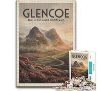 Glencoe The Highlands Scotland Vintage Poster-1 Jigsaw Puzzle, 300 Pieces | Section-by-section building - steady puzzle progress on weekends.