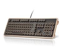 GLENCREAG RK104 Retro Mechanical Keyboard, Wired Full-Size 104 Keys with Typewriter Round Keycaps, Wooden Grain, N-Key Rollover, Green Linear Switches, Ideal for Retro Lovers