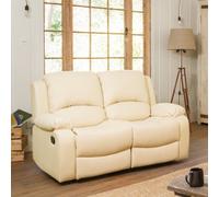 Glendale 150Cm Wide Cream Bonded Leather 2 Seat Manually Operated Recliner Sofa