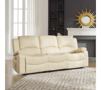 Glendale 201Cm Wide 3 Seat Cream Bonded Leather Electrically Operated 3 Seat Recliner Sofa