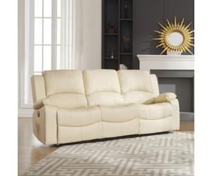Glendale 201Cm Wide 3 Seat Cream Bonded Leather Electrically Operated 3 Seat Recliner Sofa