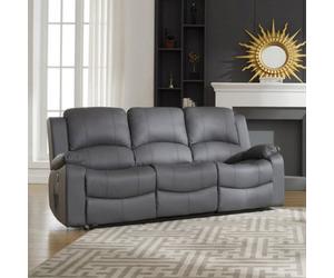 Glendale 201Cm Wide 3 Seat Grey Bonded Leather Electrically Operated 3 Seat Recliner Sofa