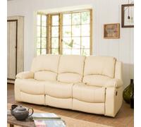 Glendale 201Cm Wide Cream Bonded Leather 3 Seat Manually Operated Recliner Sofa