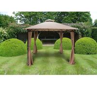 Glendale Marco Polo Garden Gazebo 3m x 4m with Curtains - Double Roof Design - MOCHA - 3m x 3m