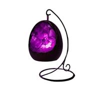 Gleneagles LED USB Dinosaur Egg Lamp - Purple Fluorite Crystal Night Light, Natural Quartz Geode Mood Lamp, Bedside Ambient Lighting, Decorative Table Lamp with Metal Stand for Home & Meditation Decor