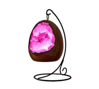 Gleneagles LED USB Dinosaur Egg Lamp - Rose Quartz Crystal Night Light, Natural Quartz Geode Mood Lamp, Bedside Ambient Lighting, Decorative Table Lamp with Metal Stand for Home & Meditation Decor