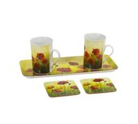 Gleneagles Tea For Two China Mugs With Coasters & Tray Set - Poppy