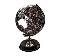 Gleneagles Travel Globe Black & Silver 25cm ? LED Light-Up World Map Cool White Desk Illuminated Globe Lamp for Home or Office Study Room D?cor