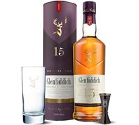 GLENFIDDICH 15-Year-Old Single Malt Scotch Whisky Gift Set - Rich Complex - Warm Spice, Honey Rich Fruit - Bourbon, Oak & Sherry Casks - Harmonised In Solera Vat - 40% ABV - 70 cl