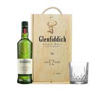 Glenfiddich Personalised 12 Year Old Single Malt Scotch Whisky Gift Set with Glass | Premium Whisky Gift in Wooden Presentation Box | Custom Gift for Him or Her - 40% ABV, 70cl