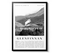 Glenfinnan, Scotland Minimalist Travel Poster, Photographic Landscape Print, Modern Black and White Wall Art, Home Decor Gift, Archival Matte, A4 (Print Only) - 29.7x21cm